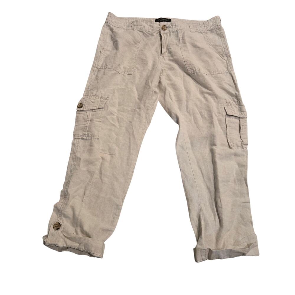 Banana Republic Womens Martin Fit Cropped Cargo Pants Linen-Blend Size 6 Utility
